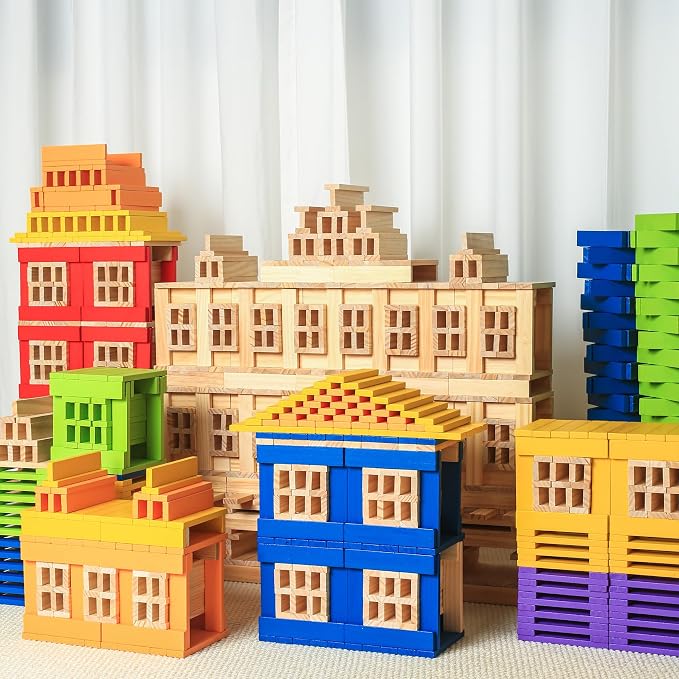 Jumbo 42 Pcs Medium Wooden Building Blocks for Kids,Natural Pine Construction Toy - 9.8 in Large Building Planks for Fast & Satisfying STEM Play, Sensory Motor Skills Family Game Night (20lbs)
