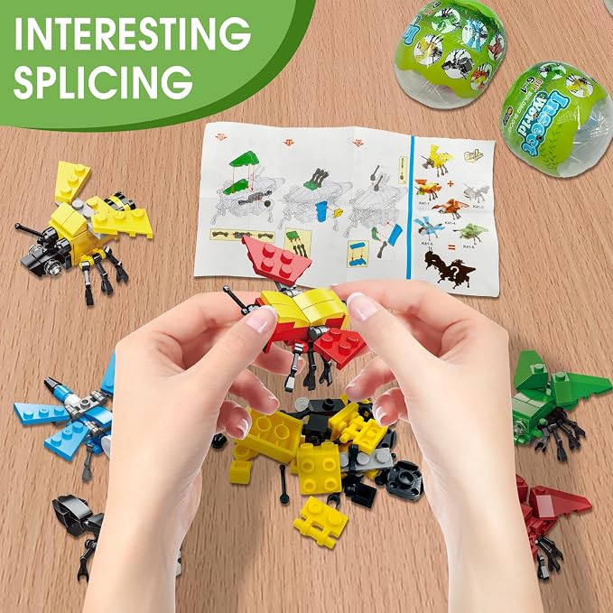 Mini Building Block Sets, 12PCS Insects Building Blocks, 6 in 1 STEM Toys Eggs Building Sets, Party Favors for Kids Goodie Bags Prizes/Birthday Gifts