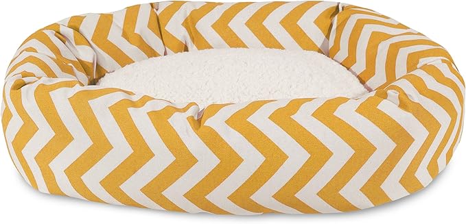 Majestic Pet 40 Inch Chevron Sherpa Calming Dog Bed Washable – Cozy Soft Round Dog Bed with Spine for Head Support - Fluffy Donut Dog Bed 40x29x9 (inch) – Round Pet Bed Large - YELLOW