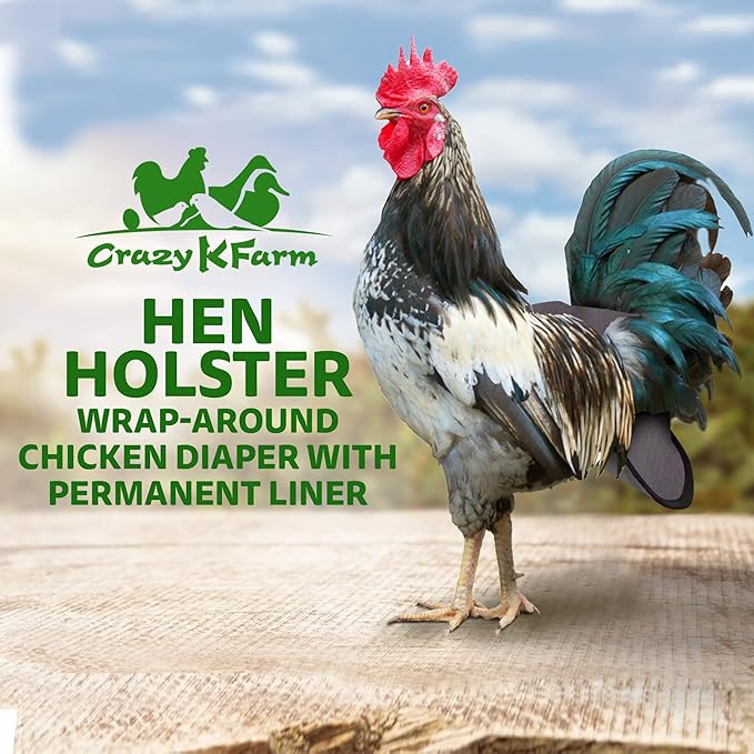 Hen Holster Bird Diaper, Wrap Around - for Hens, Roosters, Ducks, Geese, Leak-Proof Design, Comfortable Fleece Strap Bird Harness with Sewn-in Liner, Secure Hook and Loop Closure - S/M, Gray