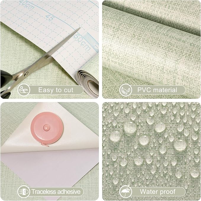 Amiya Grasscloth Wallpaper Sage Green Peel and Stick Faux Fabric Linen Contact