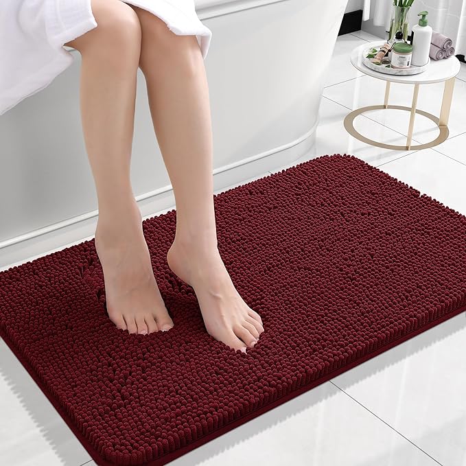 OLANLY Bathroom Rugs 24x16, Extra Soft Absorbent Chenille Bath Rugs, Rubber Backing Quick Dry, Machine Washable Bath Mats for Bathroom Floor, Tub and Shower, Home Decor Accessories, Burgundy