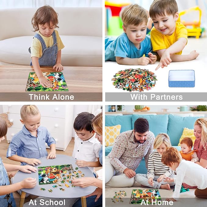 LELEMON Puzzles for Kids Ages 4-6,Dogs 100 Piece Puzzles for Kids Ages 4-8 in a Metal Box,Educational Jigsaw Puzzles 100 Piece Puzzle Games Puzzle Toys for Girls and Boys