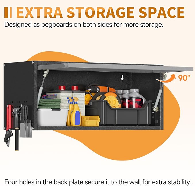 Metal Garage Wall Cabinet with Up-Flip Door, Wall-Mounted Steel Storage Cabinet