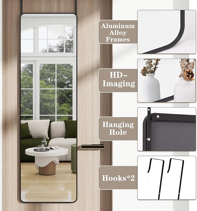 Full Length Door Mirror 14x48, Metal Frame