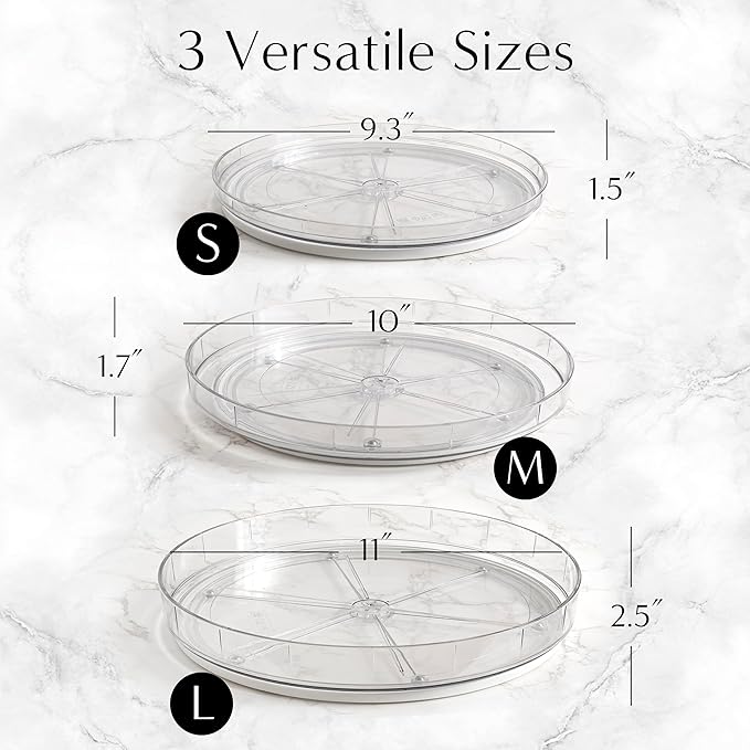 NOSTALGIQ 3-Pack Lazy Susan Organizer | Rotating Pantry Organizers and Storage | Clear Lazy Susan for Table Top, Cabinet Organizer, Perfume Organizer, Spice Rack Organizer (9", 10", 11")