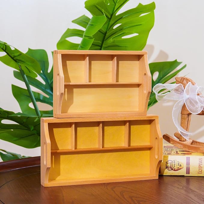 Montessori Preschool Toys for Kids 3+ - Practical Life Skills Set with Wooden Tools, Dressing Frames & Cleaning Kit - Educational Learning Materials for Toddlers (4 Compartment Sorting Tray)