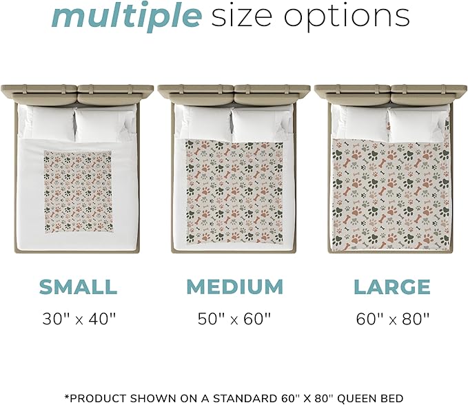 Cream Paw Print Sherpa Pet Lightweight Blanket - 60" x 80" - Cute for Dogs - Gifts and Puppy Essentials - Printed in America