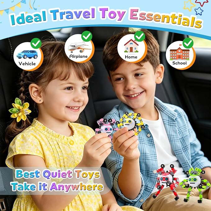 2 PCS Travel Toys Transformable Fidget Spinners Toys for Kids and Adults Sensory Toy for Boys Teens Stress Relief Autism ADHD Cool Road Trip Travel Essential Birthdays Gifts for Party Favors