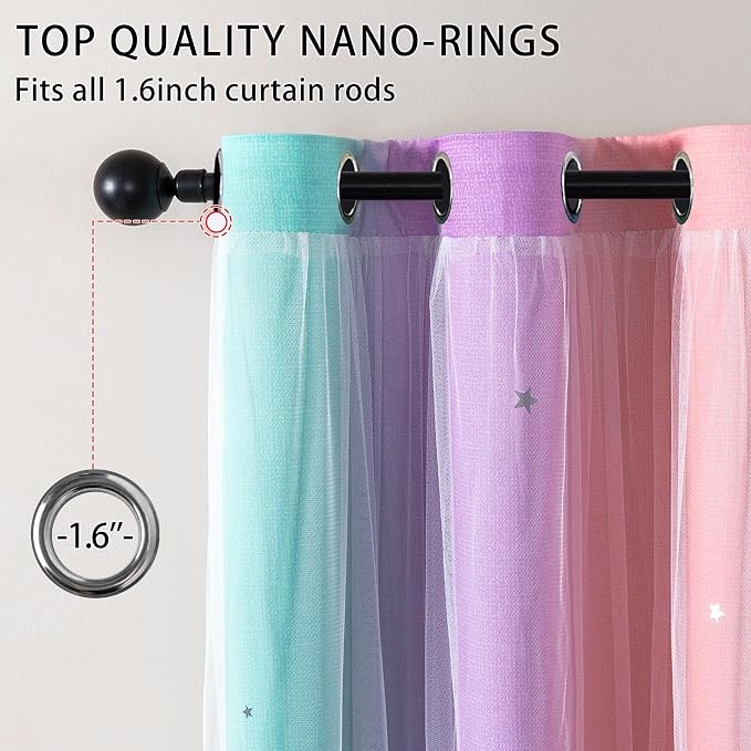 XiDi Curtains for Bedroom Kids Rainbow Pink Purple Green Curtains for Girls