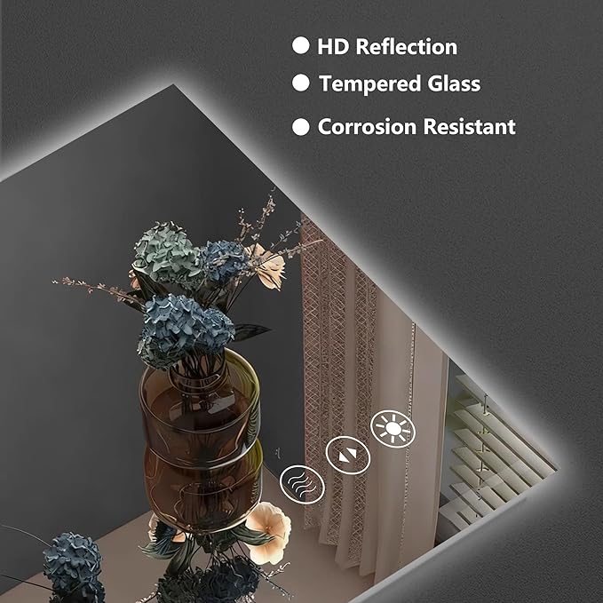 24" x 36" LED Lighted Bathroom Mirror - Backlit + Front Lit Dimmable Vanity Mirror with 3 Color Temperature, Anti-Fog, Memory Function, Shatter-Proof Tempered Glass Wall Mounted LED Mirror