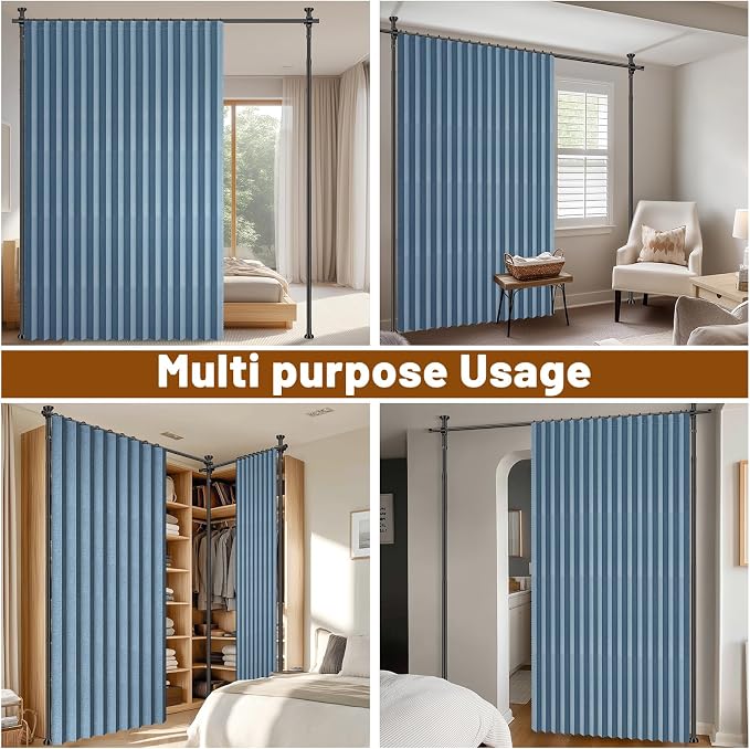 100% Blackout Room Divider Curtains Sets Blue 2 Panels W100 x L96in No Drill