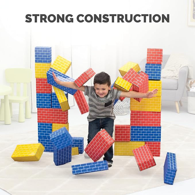 Bankers Box at Play Heavy Duty Jumbo Cardboard Building Blocks, 40 Pack, Large and Medium Toy Blocks for Kids and