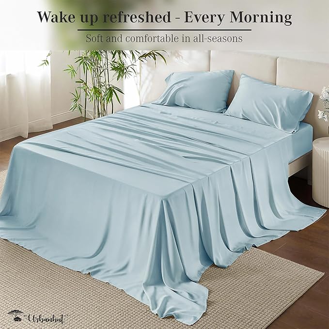 URBANHUT 700 Thread Count California King Size Egyptian Cotton Sheets, 4Pc Sheet Set Soft Luxury Bed Sheets for Cal King Size Bed, Sateen Weave Hotel Sheets, 16'' Elasticized Deep Pocket - Light Blue