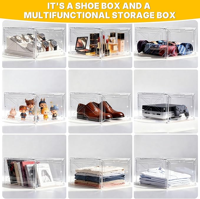 1 Pack Green Stackable Shoe Box for Men’s Sneakers, Magnetic Drop-Front Organizer for Closet or Display, Fits Shoes up to Size 13 – 13.5 x 10.55 x 7.5 In
