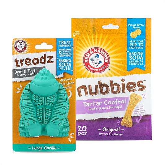 Arm & Hammer for Pets Chew Toy and Dentral Treats for Dogs | Bundle Includes 1 Gorilla Chew Toy and 20 Pc Peanut Butter Nubbies Flavor Dog Treats | Reduce Plaque & Tartar | Safe for Dogs up to 35 Lbs