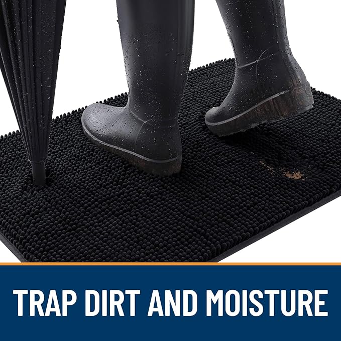 OLANLY Dog Door Mat for Muddy Paws 54x32, Absorbs Moisture and Dirt, Absorbent Non-Slip Washable Doormat, Quick Dry Chenille Mud Mat for Dogs, Entry Indoor Entryway Carpet for Inside Floor, Black