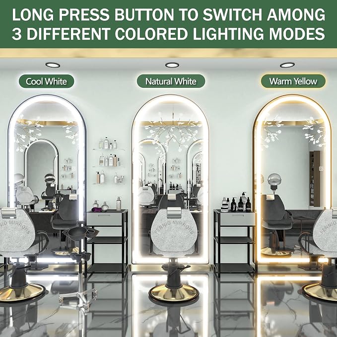 FENNIO Full Length Mirror with Lights, Free Standing Lighted Floor Mirror