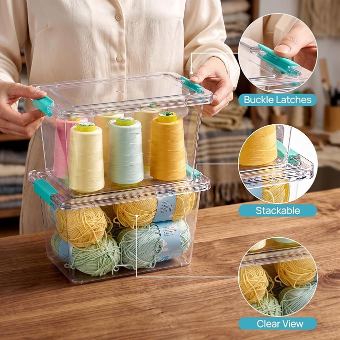 Vtopmart 4 Pack 5 Qt Clear Storage Bins with Lids for Toy & Craft Storage | Stackable Plastic Toy Bin for Home, Classroom, Plastic Art & Craft Storage Container, BPA-Free Organizer Box