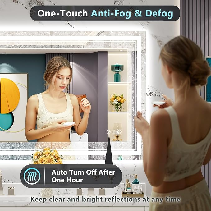 48x28 LED Bathroom Mirror with Lights, Backlit and Front Lit Anti-Fog Lighted