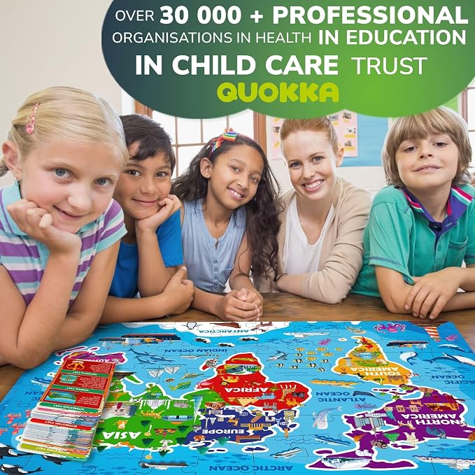 World Map Puzzles for Kids Ages 8-10 - 70 Pcs Jigsaw Kids Puzzles Ages 6-8 | 70 Pcs Floor World Puzzle for Kids Ages 8-12 - 50 Cards with 400+ Fun Facts - Continent Shaped Educational Gift for Ages 4-8