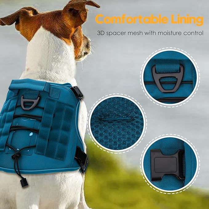 Heavy-Duty Tactical Dog Harness for Large Dogs, No Pull Adjustable Reflective Pet Vest with Molle System, K9 Military-Grade Control for Service Training, Outdoor & 10+ Breeds, Blue, XX-Large