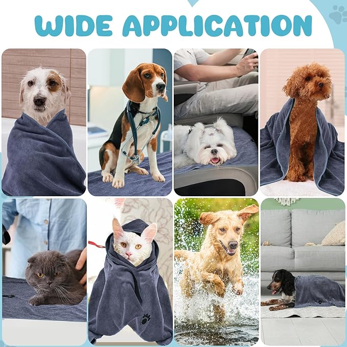 Microfiber Dog Towels for Drying Dogs,40'' X 23.6'', Super Absorbent and Soft Pet Grooming Towel, Perfect Shower & Bath Supplies for Dogs(2-Pack Grey)