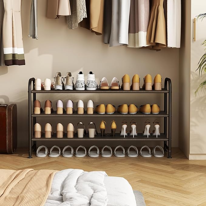 Shoe Rack 3 Tier Long Storage Organizer Wide Metal Shoe Shelf for Closet Entryway Brown