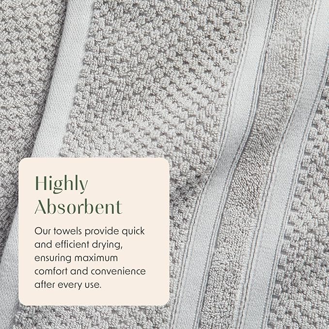 Springtree Home Grey Bath Towels Set of 4 | Popcorn Textured | 100% Combed Cotton | Absorbent Quick-Dry Gray Towels for Bathroom | Oeko-TEX® Standard 100 Cotton | Poli Collection - High Rise Grey