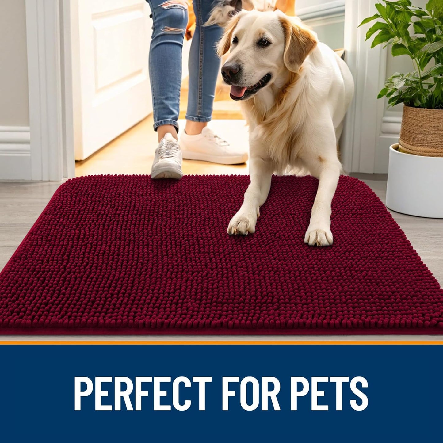 OLANLY Dog Door Mat for Muddy Paws 36x24, Absorbs Moisture and Dirt, Absorbent Non-Slip Washable Doormat, Quick Dry Chenille Mud Mat for Dogs, Entry Indoor Entryway Carpet for Inside Floor, Burgundy