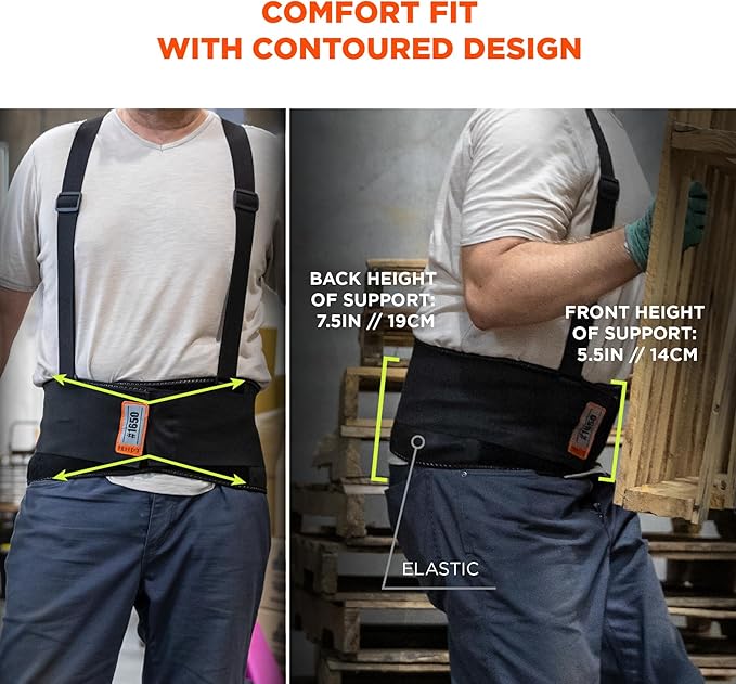Ergodyne ProFlex 1650 Back Support Belt, 7.5" Elastic, Adjustable, Removeable Straps, XL