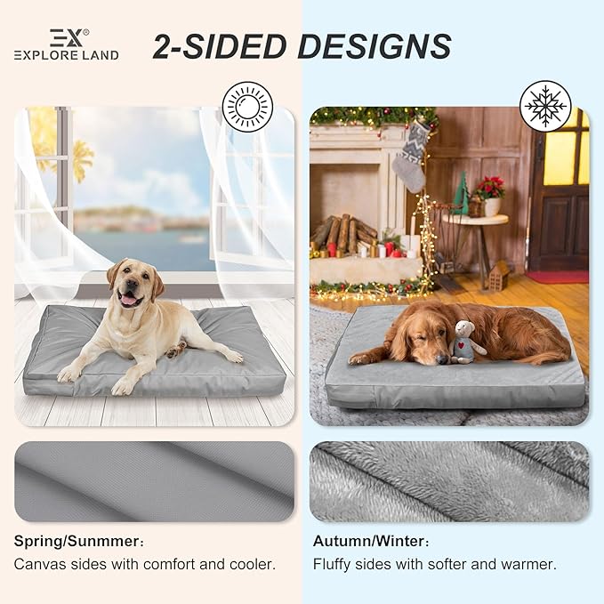 Explore Land Waterproof Dog Bed Cover Machine Washable Fluffy Dog Bed Replacement Cover, 36Lx27Wx4H inch, Gray