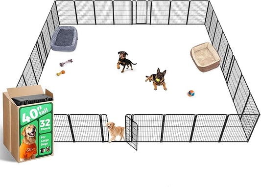 FXW Homeplus Unleashed Indoor Dog Playpen - Stress-Free and Safe Play, Heavy Duty 40 Inch 32 Panels Dog Pen for Medium and Large Dogs, Black│Patented