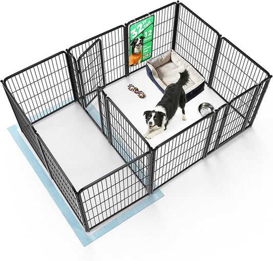FXW Homeplus Unleashed Indoor Dog Playpen - Stress-Free and Safe Play, Heavy Duty 32 Inch 12 Panels with Connectors (Pack of 2) for Puppy and Small Dogs, Black│Patented