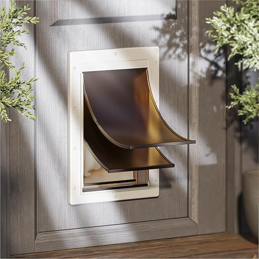 Never Rust Dog Door with Durable Plastic Frame, Medium Doggy Door for Interior and Exterior Doors, Doggie Door with Magnetic Flaps, Closing Panel, Telescoping Tunnel, for Pets Up to 45lb