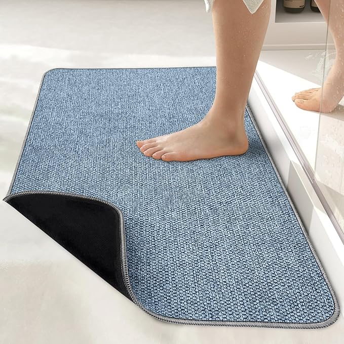 Bath Mat,Ultra Thin Bathroom Rugs,Rubber Bath Mats for Bathroom,No Slip Bath Rugs,Quick Dry,Machine Washable,Low Pile,Absorbent,Shower Outside,Sink,Home Decor Accessories.Blue,1'8"x2'8"(20x32inch)