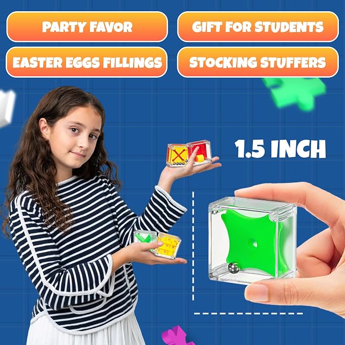 Mini Cube Puzzle Games (72-Pack) 3D Brain Teaser Maze Ball Party Favors | 1.5-In IQ Balance Puzzle Boxes for Kids, Teens & Adults, Mini Games, Stocking Stuffers, Goodie Bags & Carnival Prizes