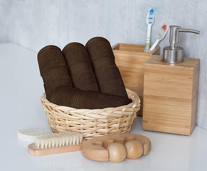Utopia Towels 8-Piece Premium Towel Set, 2 Bath Towels, 2 Hand Towels, and 4 Wash Cloths, 600 GSM 100% Ring Spun Cotton Highly Absorbent Towels for Bathroom, Gym, Hotel, and Spa (Brown)