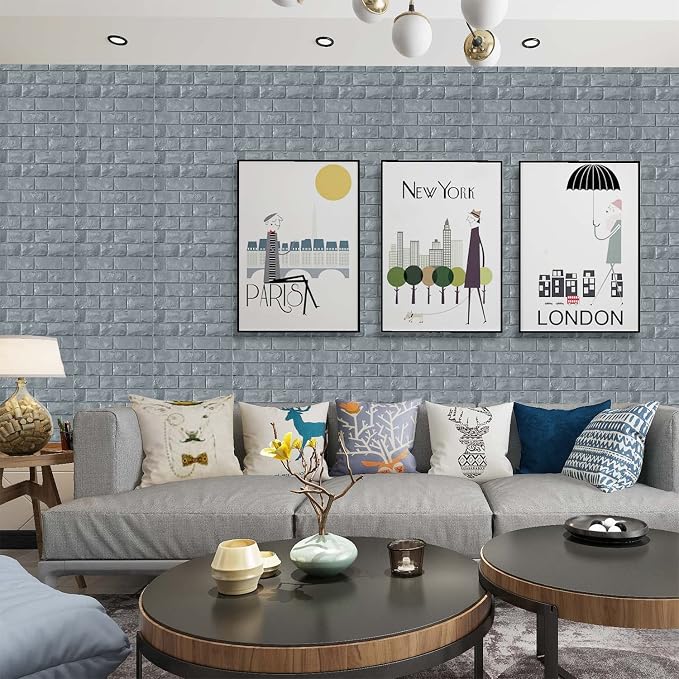 3D Wall Panels Peel and Stick 11PCS Gray Foam Brick Wallpaper
