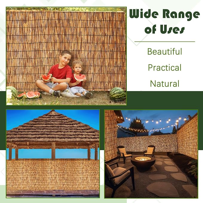 Barydat 3 Pcs 6 x 16.4 ft Reed Fence Roll, 85% Shade Bamboo Privacy Screen