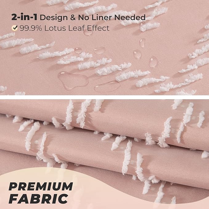 Long Blush Pink Boho Shower Curtain Cute Shower Curtain Textured Tufted Chevron Striped Minimalist 72 x 78 Bathroom Shower Curtains