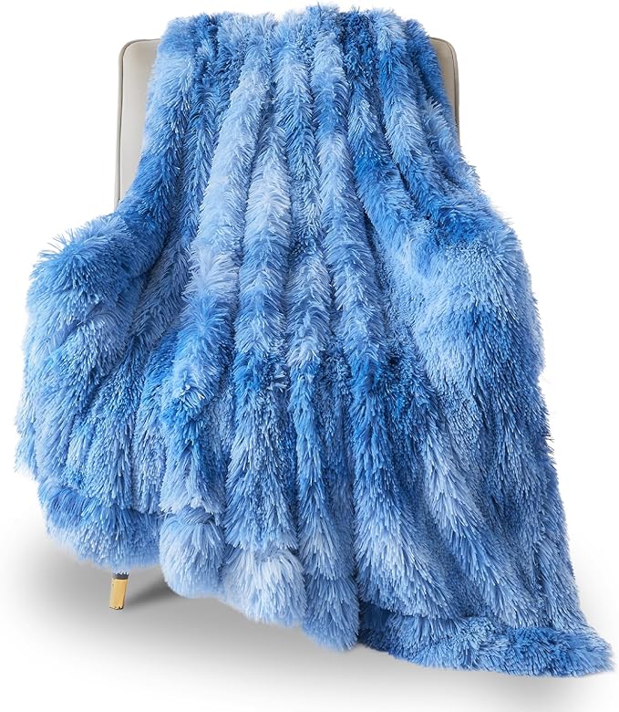 GONAAP Fuzzy Faux Fur Throw Blanket Indigo Super Soft Cozy Plush Fuzzy Shaggy Blanket for Couch Sofa Bed (Indigo, Throw(50"x60"))