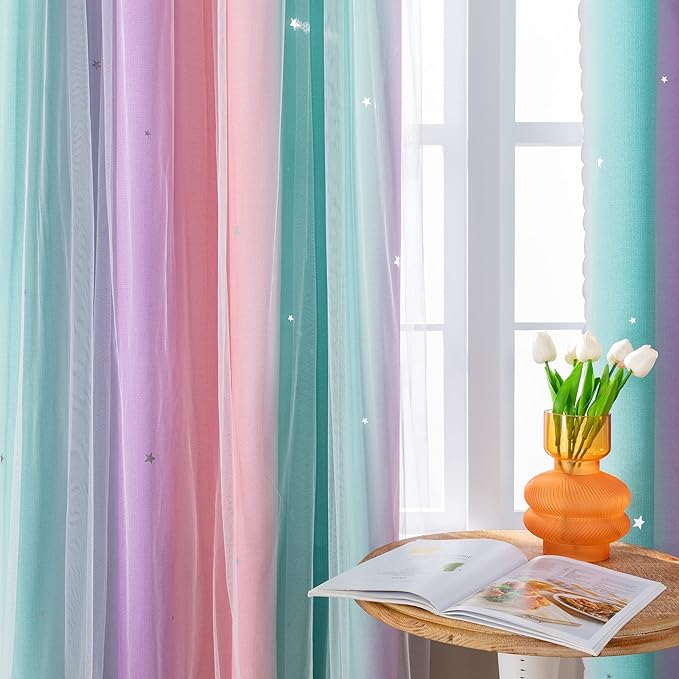 XiDi Curtains for Girls Bedroom Kids Room Unicorn Princess Theme Room Darkening