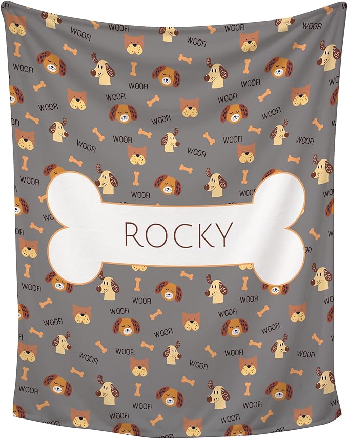 Prints Next Day – Custom 60" x 80" Plush Pet Lightweight Blanket with Name - Gift for Dog or Cat Owners - Personalized Couch Throw - Puppy Patterned - Printed in America