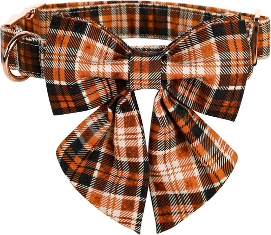 Lionet Paws Halloween Dog Collar with Bowtie - Cute Cotton Adjustable Fall Bowtie Dog Collar with Metal Buckle for Small Medium Large Dog Girl Boy Gift, S, Neck 10-16in