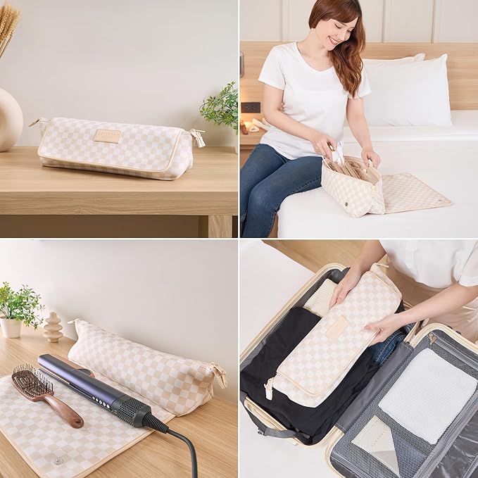 BAREFOOT CARIBOU Hair Tools Travel Bag and Heat Resistant Mat for Flat Irons, Straighteners, Curling Iron, and Haircare Accessories, 2-in-1 design, with Interior Pockets, Portable Organizer