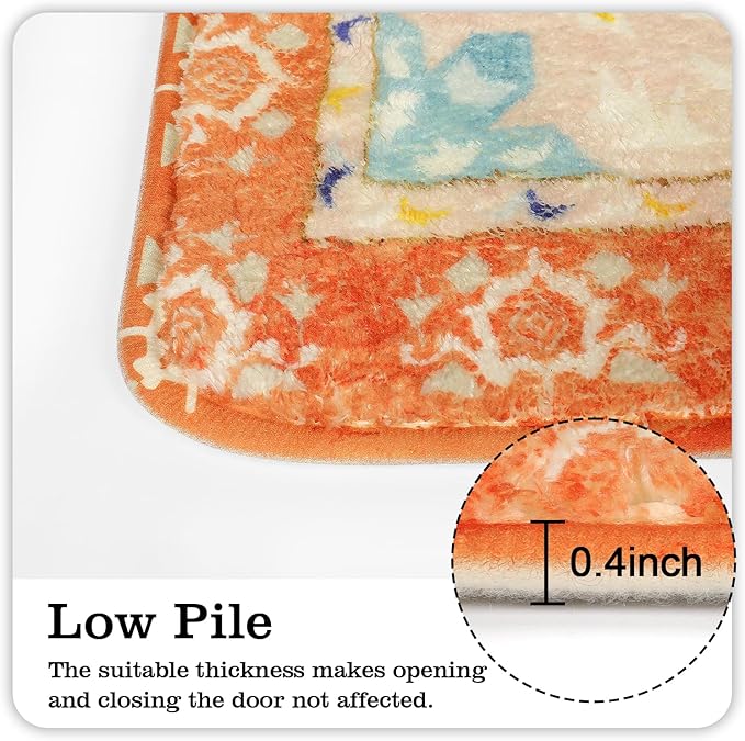 Uphome Boho Bathroom Runner Rug Orange Non-Slip Soft Bedroom Rug Machine Washable Oriental Hallway Rug Tribal Aesthetic Floral Home Decor Floor Mats for Kitchen Kids Room Entryway, 24x59 inch