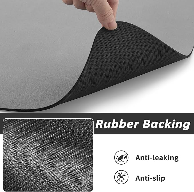 Dog Food Mat - Absorbent Cat Mat for Food and Water, No Stains Pet Feeding Bowl Mat, Easy to Clean Pet Placemats, Quick Dry Dog Water Dispenser Mat for Messy Drinkers | Grey 12"x 19"