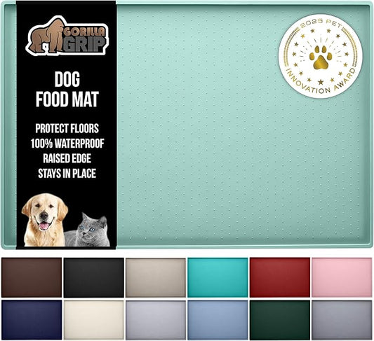 GORILLA GRIP 100% Waterproof Raised Edge BPA Free Silicone Pet Feeding Mat, Dog Cat Food Mats Contain Spills Protects Floors, Placemats for Cats and Dogs Water Bowl, Pets Accessories 18.5x11.5 Mint