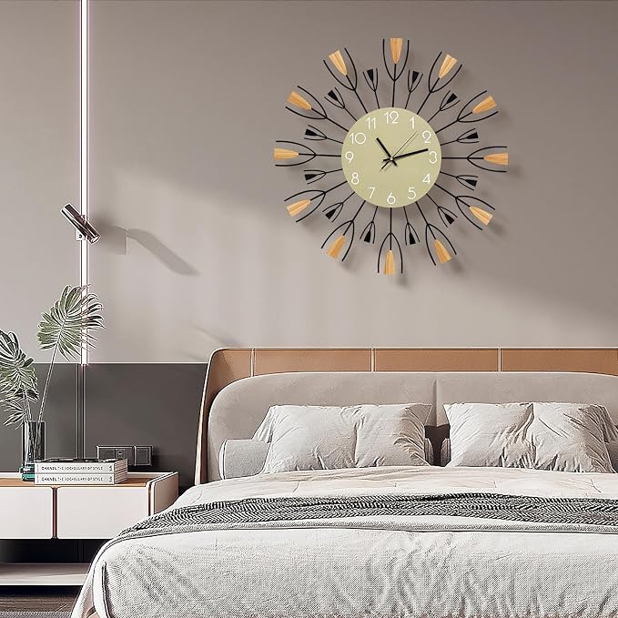 24 Inch Large Modern Wall Clock – Mid Century Sunburst Decorative Silent